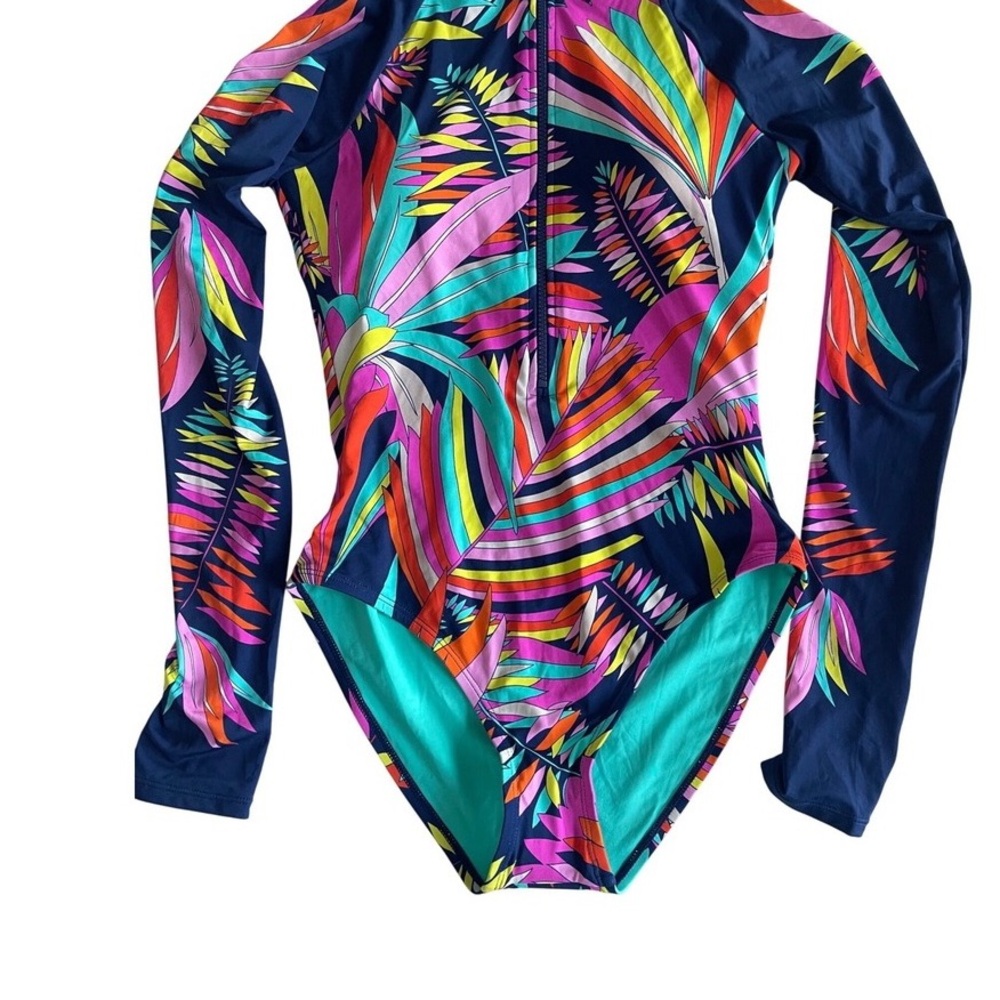 Kids Long Sleeve One-Piece Swimsuit in Navy Multi